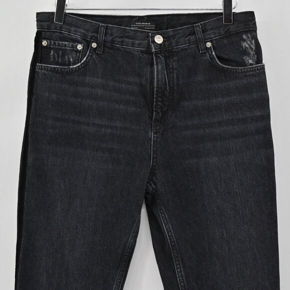 ZARA Jeans Womens Size 6 Black Velvet Side Stripe Premium Denim Tapered Leg Goth - Picture 2 of 11